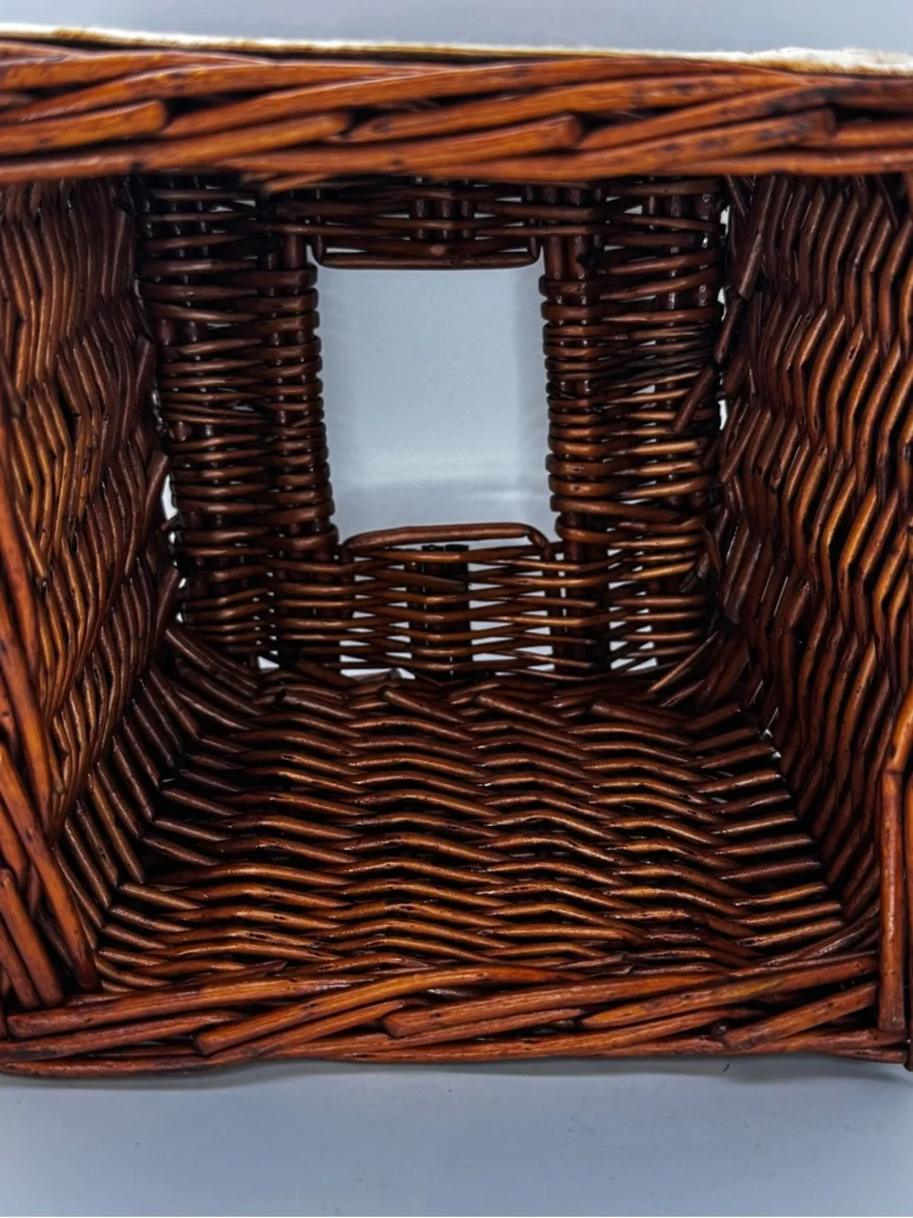 Woven Rattan Tissue Box Cover with Floral Fabric Bow